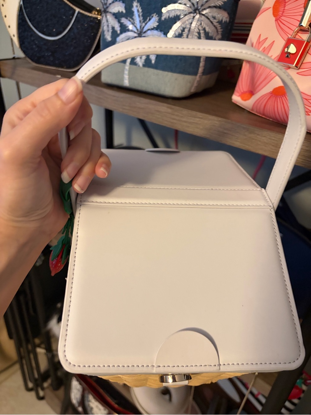kate spade Straw Crossbody Tote with White Trim and Strawberry Charm - Picture 2 of 4
